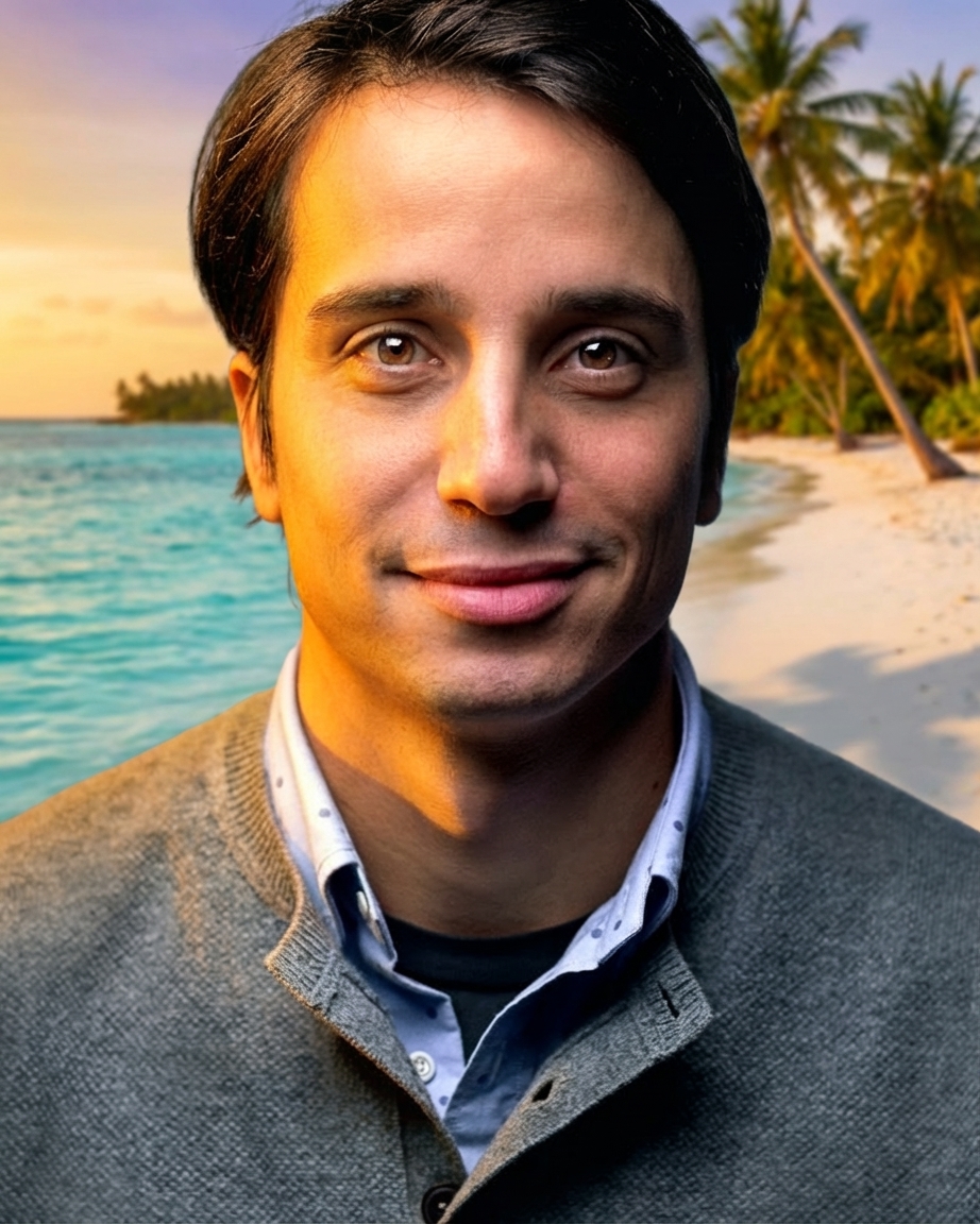 Po Photosy AI — tło zmienione na tropikalną plażę